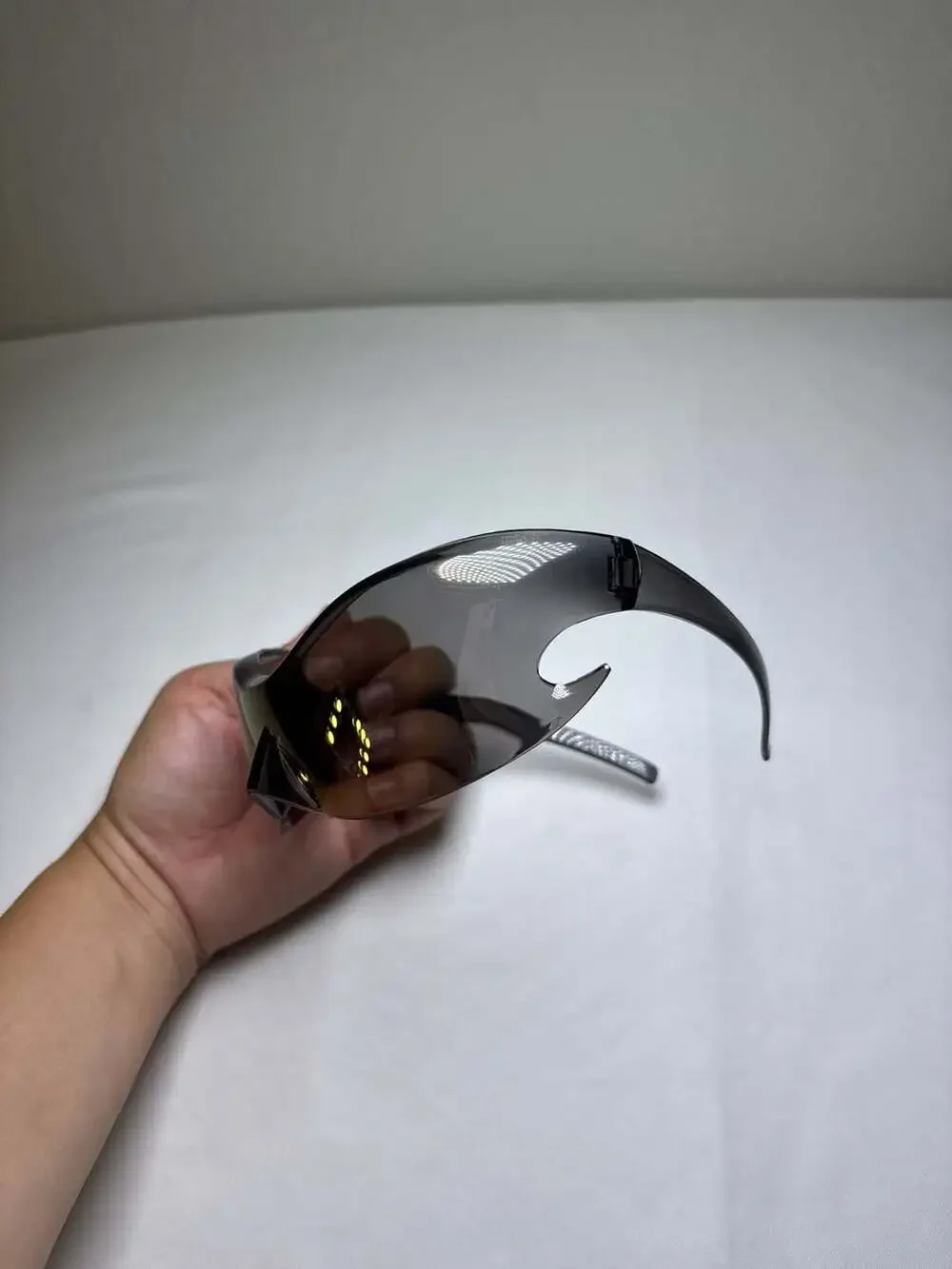 Futuristic Y2K Flame Wrap Around Shield Sunglasses with Bronze Mirror Lens